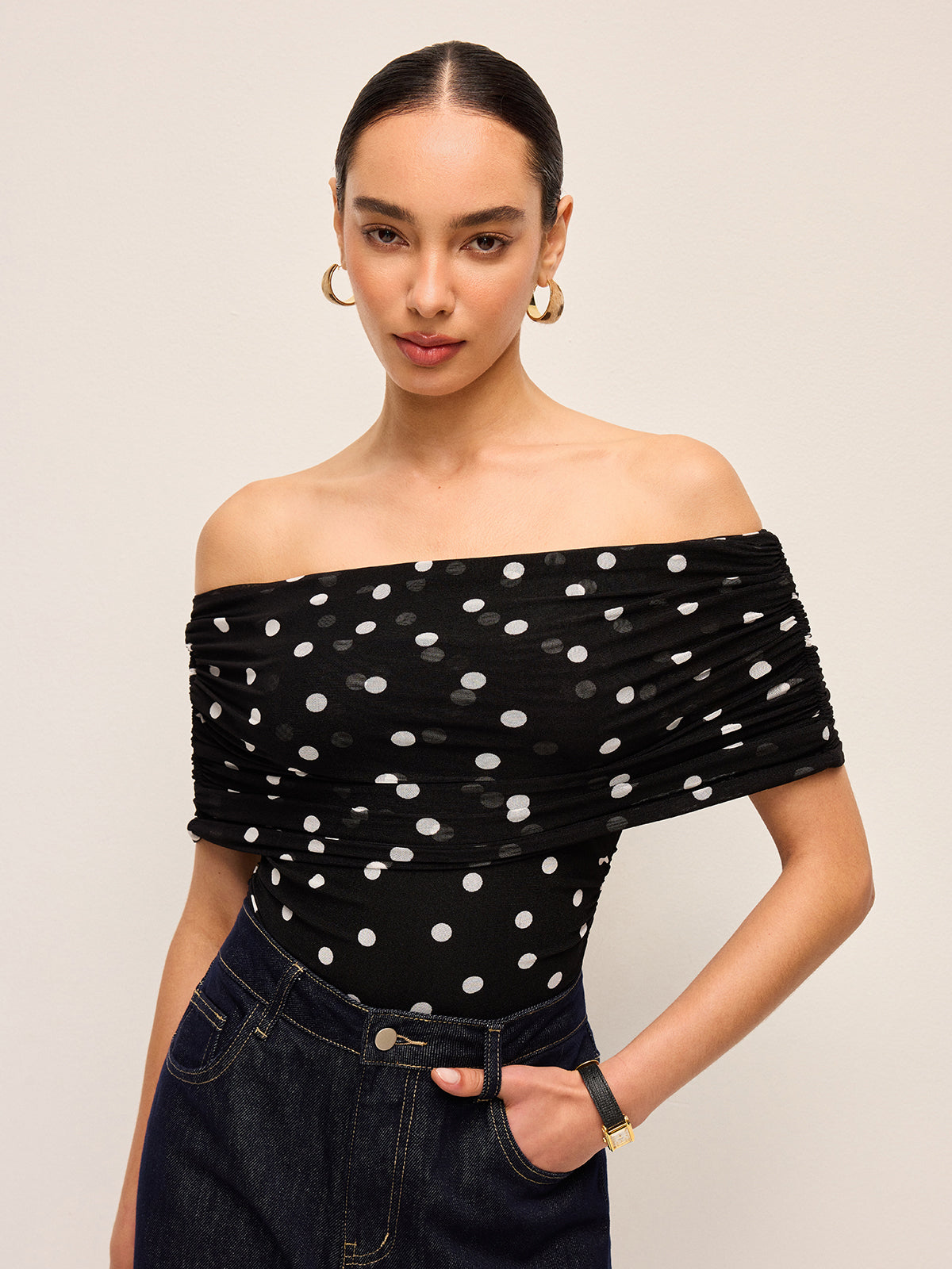 Camille Off-Shoulder Polka Bodysuit