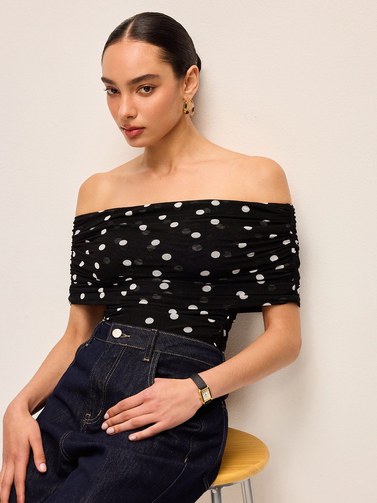 Camille Off-Shoulder Polka Bodysuit