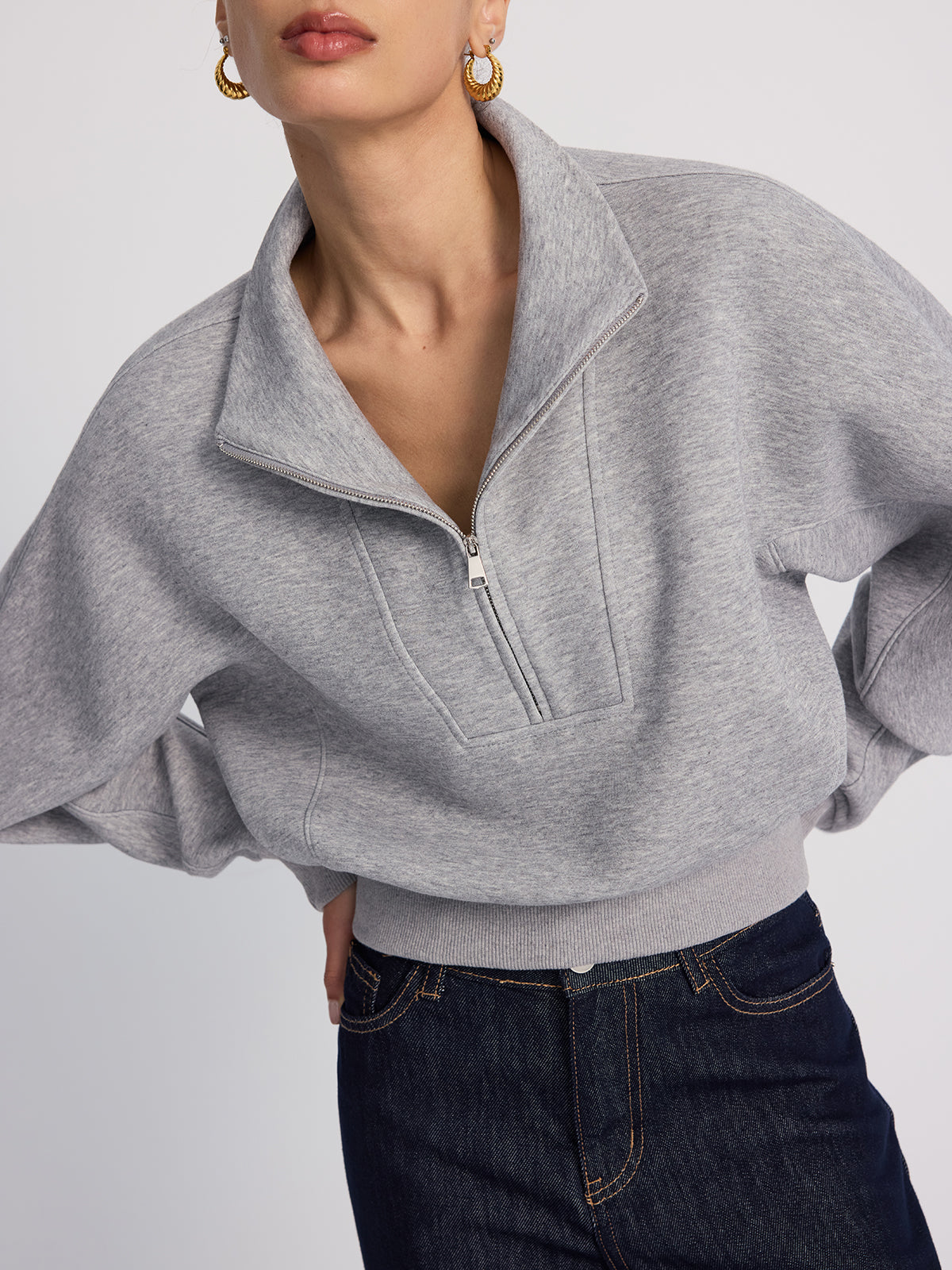 Half-Zip Oversized Cropped Sweatshirt