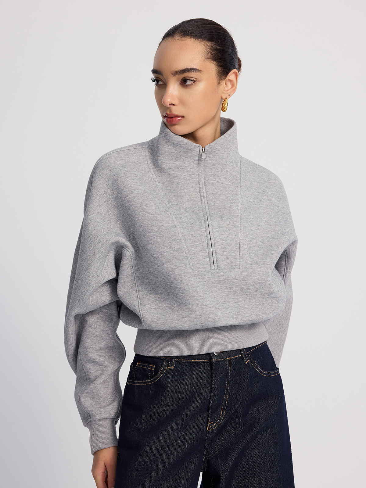 Half-Zip Oversized Cropped Sweatshirt