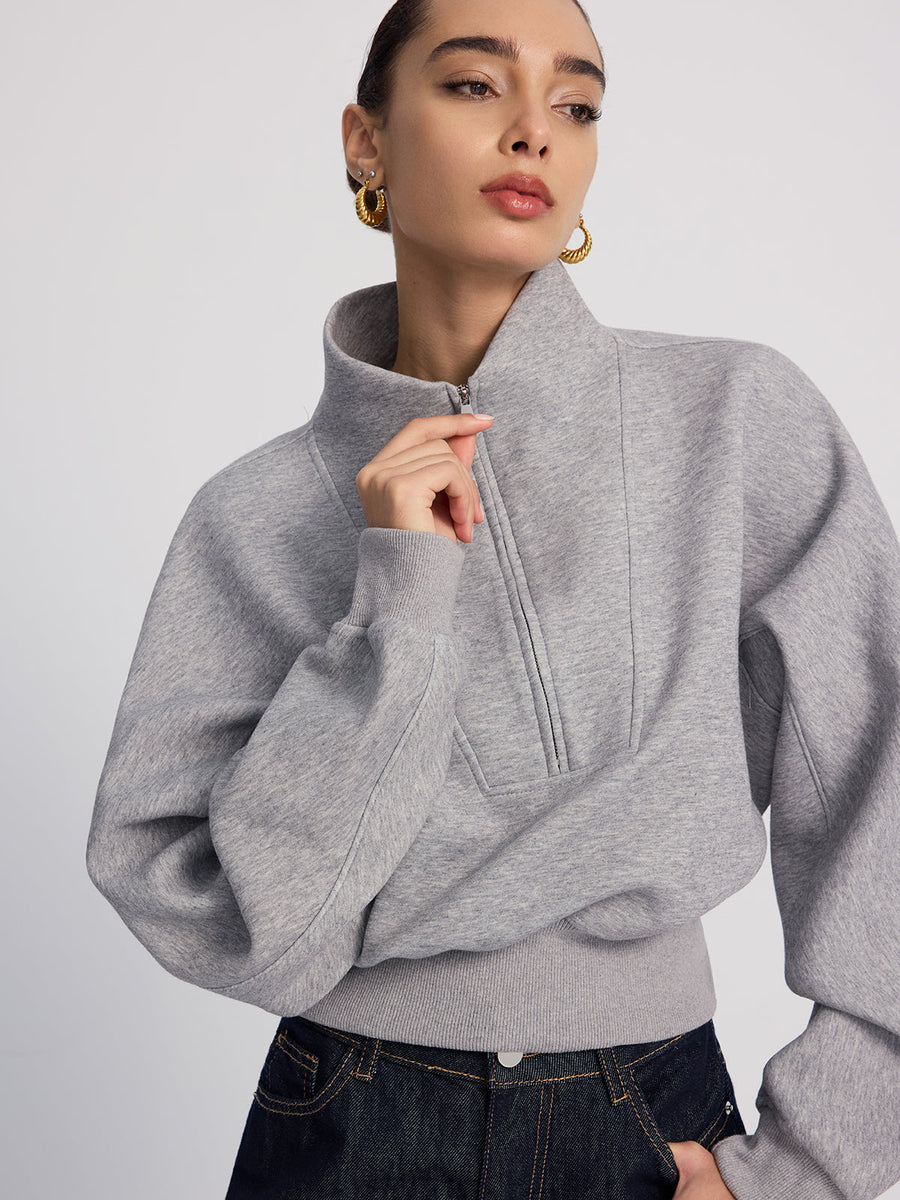 Half-Zip Oversized Cropped Sweatshirt