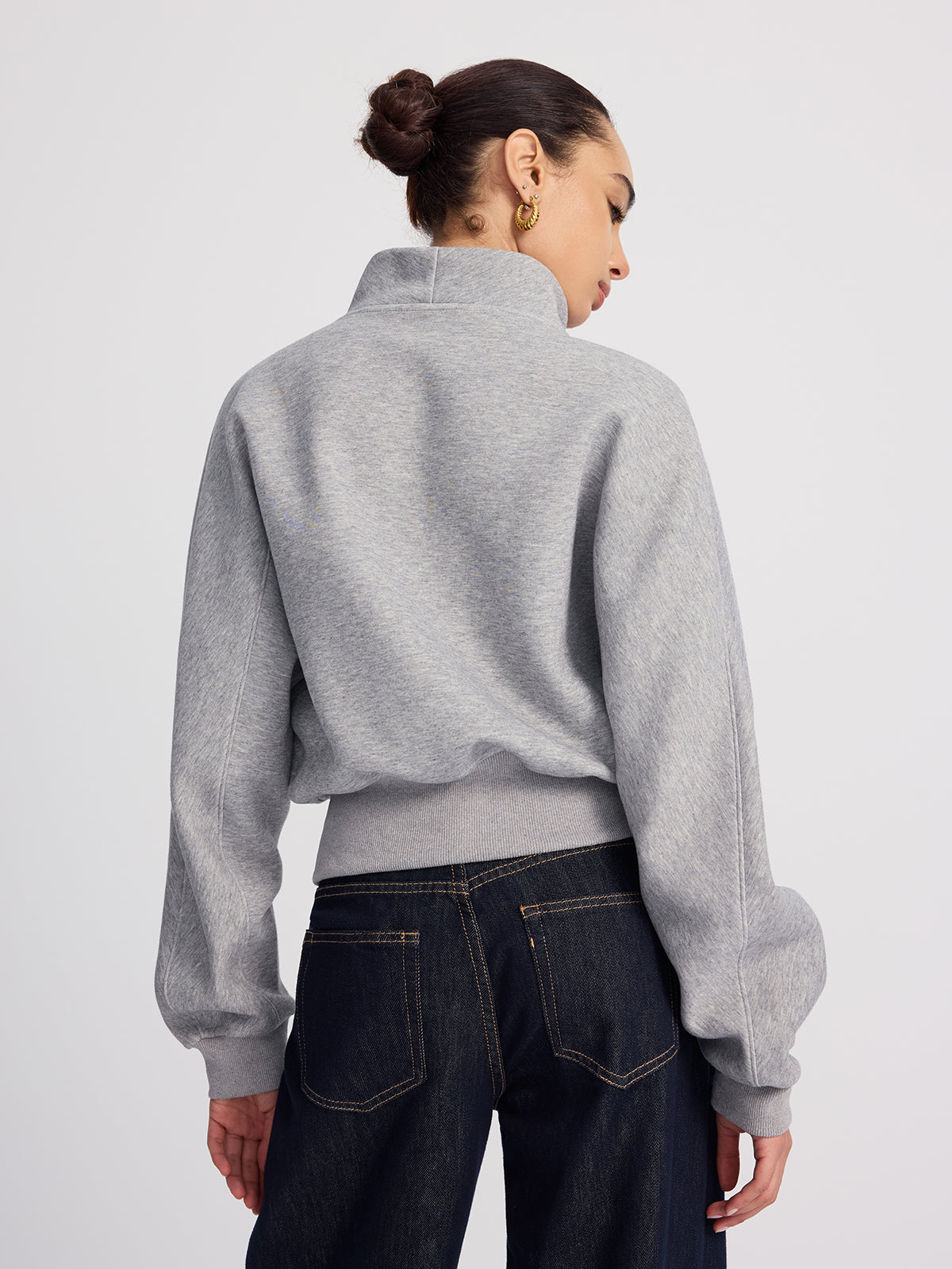Half-Zip Oversized Cropped Sweatshirt