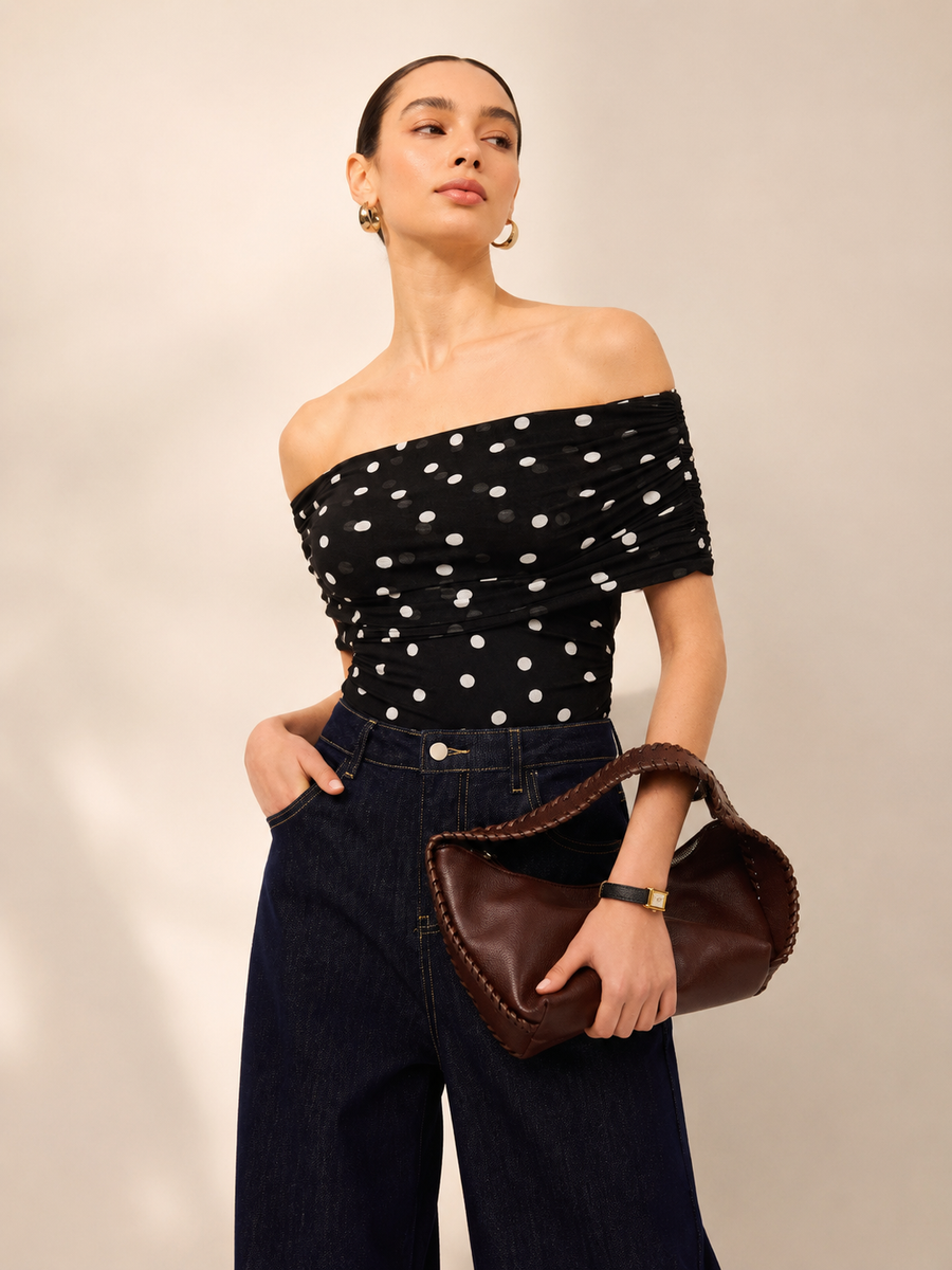 Camille Off-Shoulder Polka Bodysuit